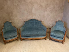Französisches Art-déco-Wohnzimmer-Set aus Samt des 20. Jahrhunderts, 1925er Jahre