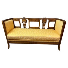 20th century French Art Deco Walnut and Yellow Fabric Sofa, 1925s