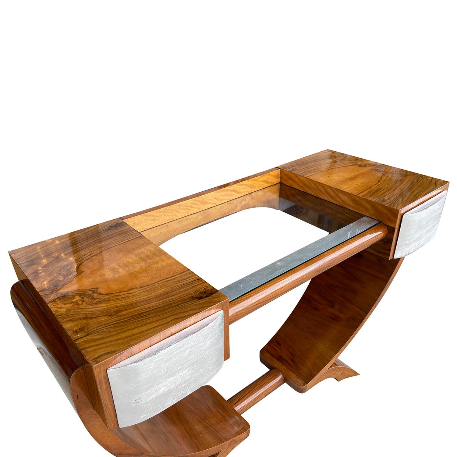 Glass 20th Century French Art Deco Walnut Coiffeuse Vanity by Émile-Jacques Ruhlmann For Sale