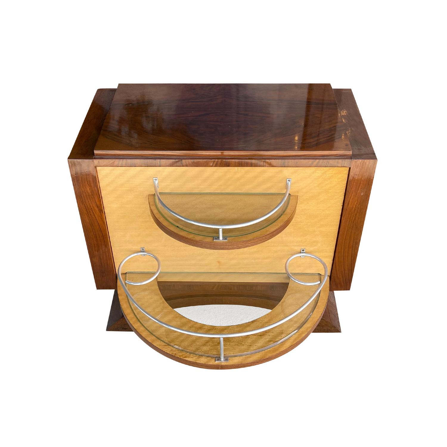 20th Century French Art Deco Walnut Dry Bar - Vintage Parisian Side Table In Good Condition For Sale In West Palm Beach, FL