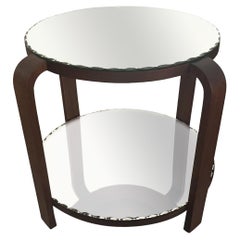 20th Century French Art Deco Walnut Side Table - Vintage Mirror Glass Sofa Table