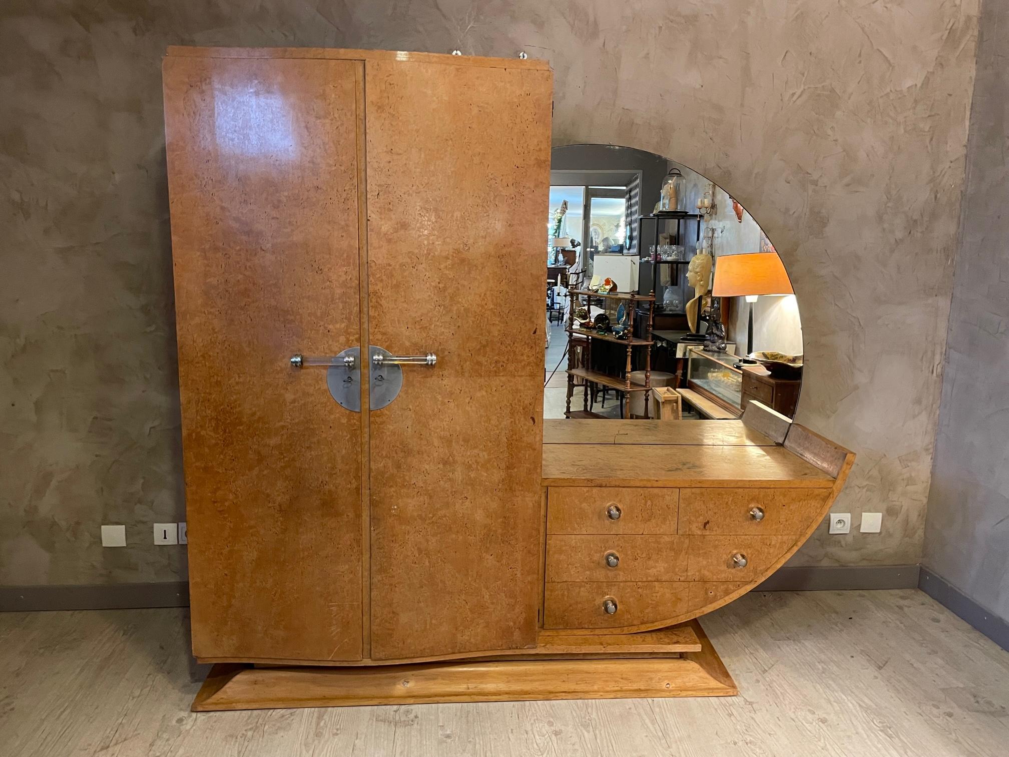 20th century French Art deco Wardrobe with a Mirror, 1930s 11