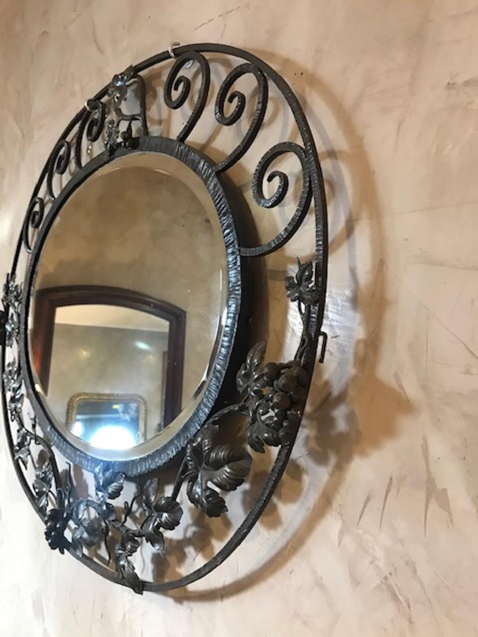 Mid-20th Century 20th Century French Art Deco Wrought Iron Beveled Mirror, 1930s