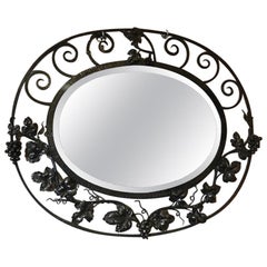 20th Century French Art Deco Wrought Iron Beveled Mirror, 1930s