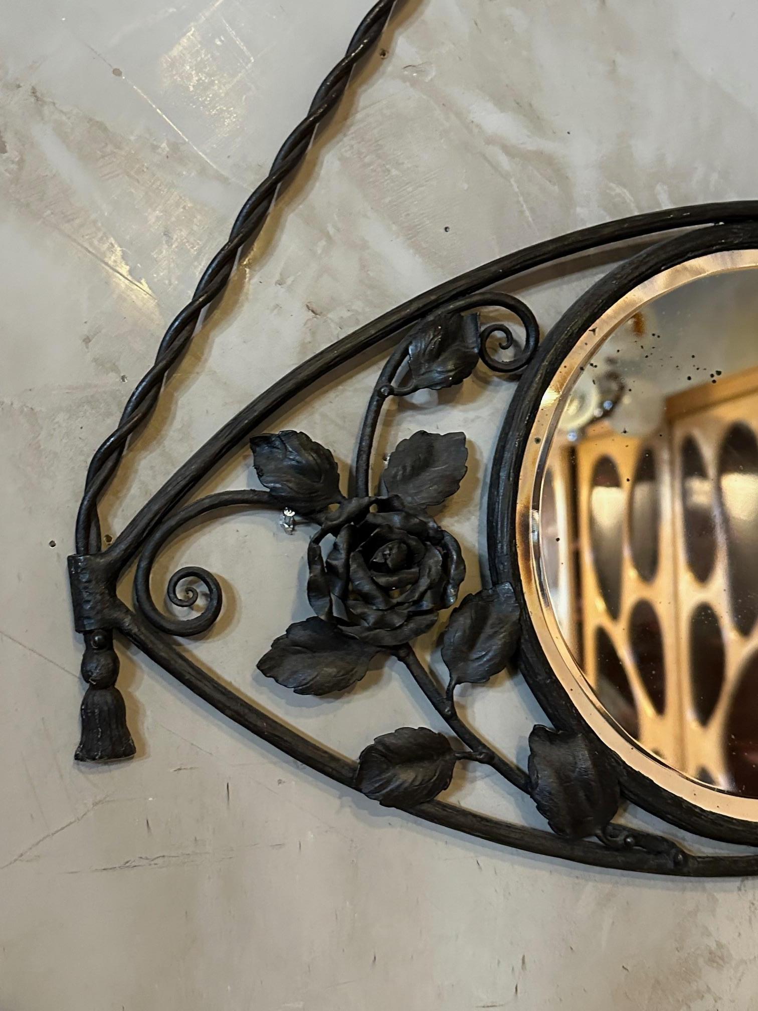 Beveled 20th century French Art Deco Wrought Iron Mirror, 1930s For Sale