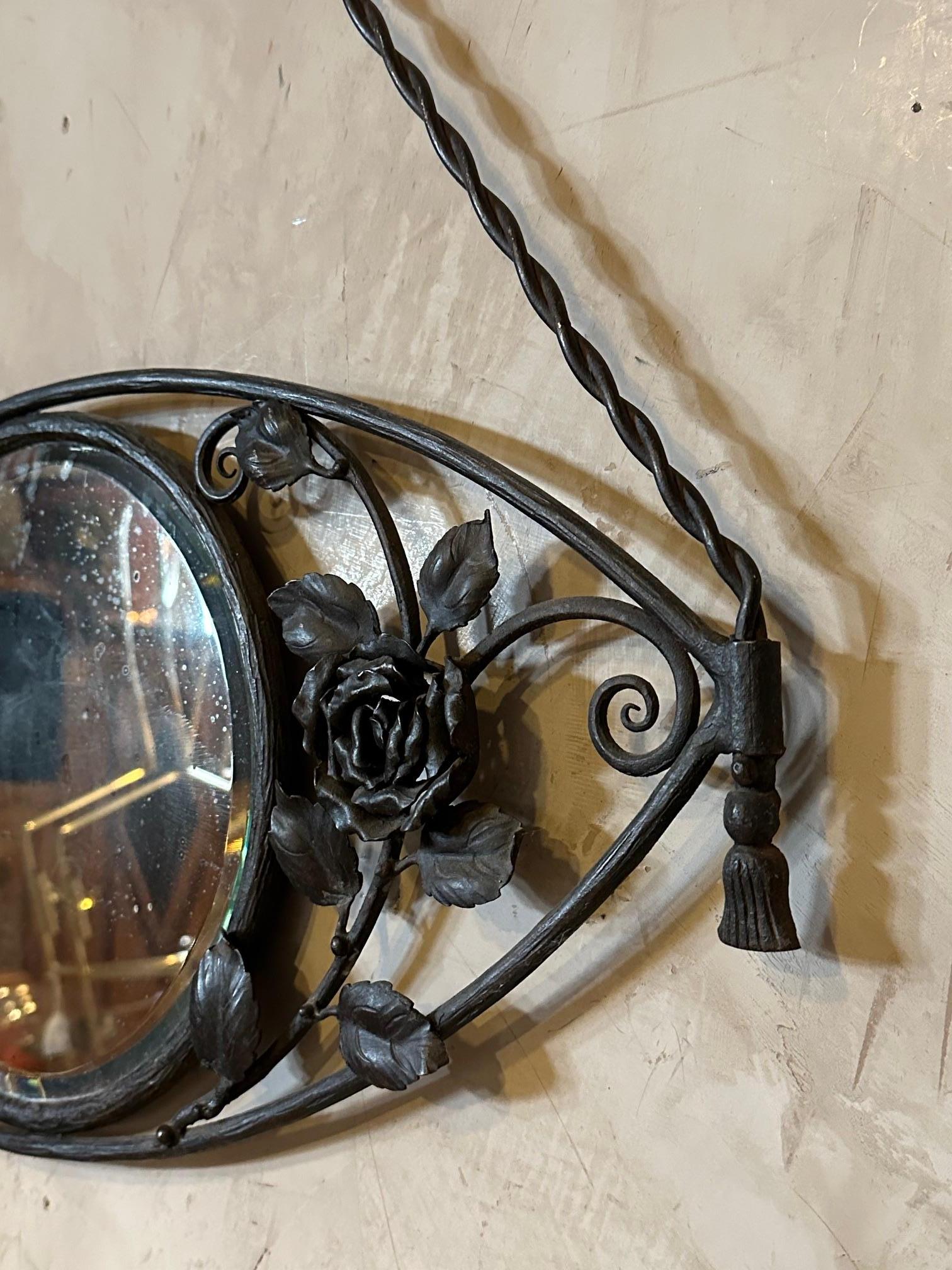 20th century French Art Deco Wrought Iron Mirror, 1930s In Good Condition For Sale In LEGNY, FR