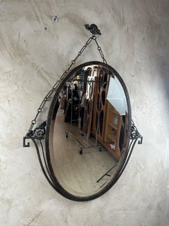 20th century French Art Deco Wrought Iron Ovale Mirror, 1930s