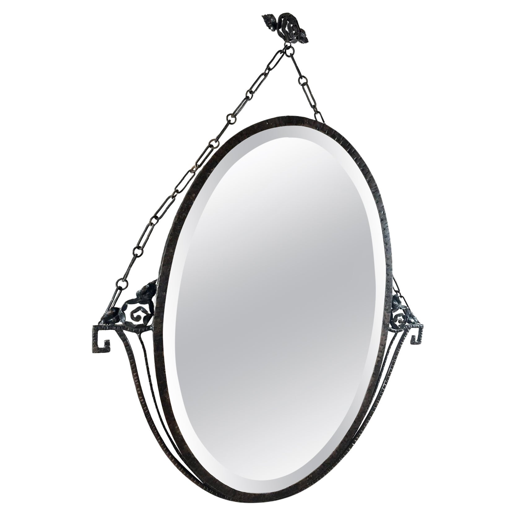 20th century French Art Deco Wrought Iron Ovale Mirror, 1930s