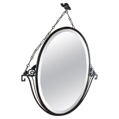 20th century French Art Deco Wrought Iron Ovale Mirror, 1930s