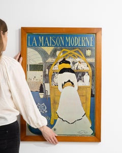 20th Century French Art Gallery Opening Poster, Wood & Glass, 25 x 36
