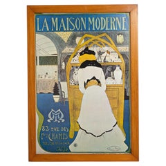 Cartel de inauguración de una galería de arte francés del siglo XX, madera y cristal, 25 x 36
