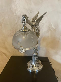 20th Century French Art Nouveau Bronze and Glass Table Lamp