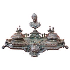 Antique 20th Century French Art Nouveau Bronze Inkwell, circa 1920s