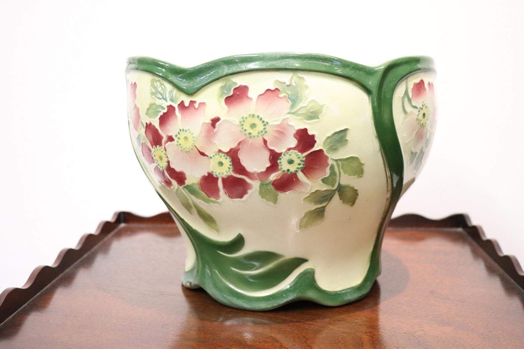 Early 20th Century 20th Century French Art Nouveau Hand Painted Ceramic Cachepot Vase, 1920s