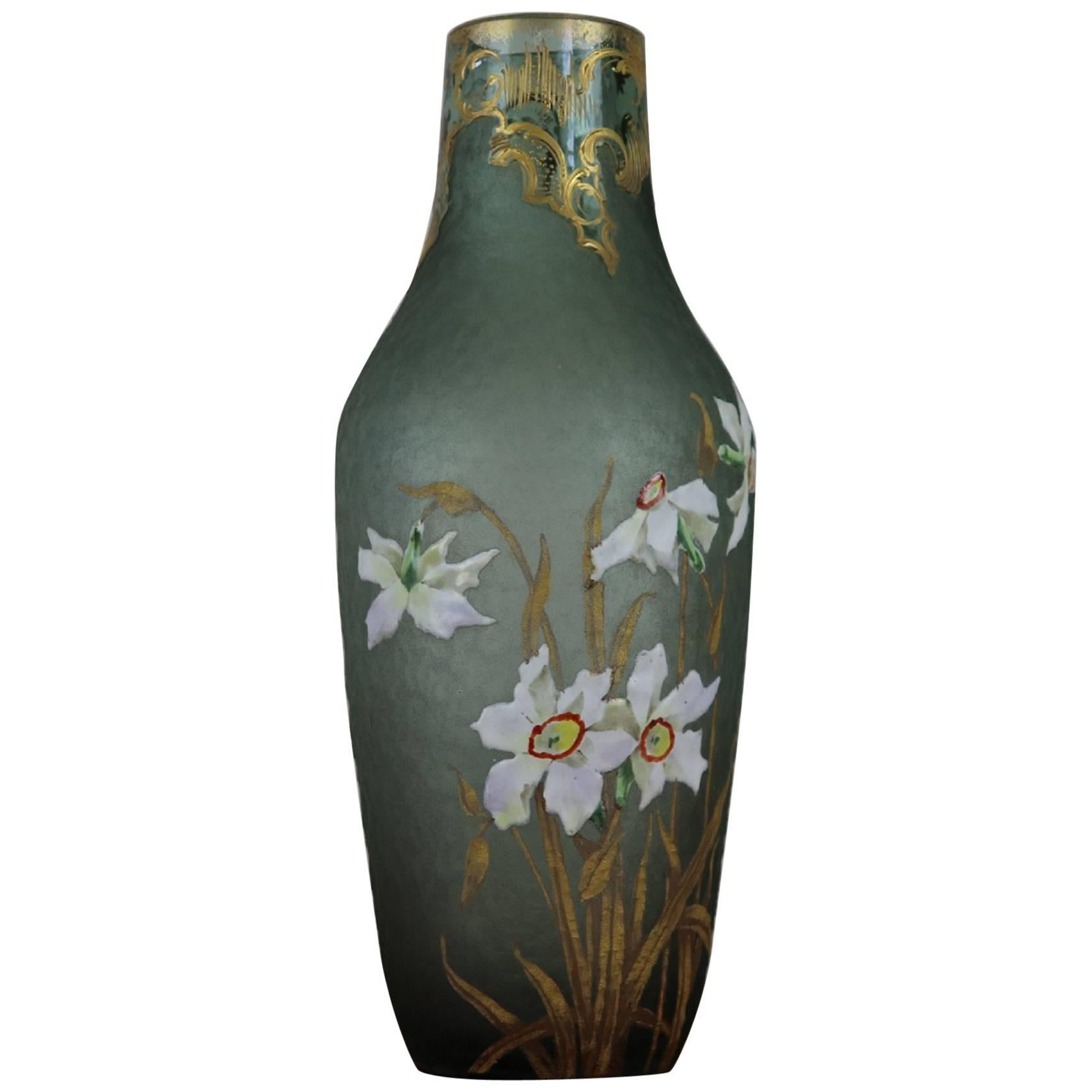 20th Century French Art Nouveau Legras Mont Joye Vase in Green Frosted Glass