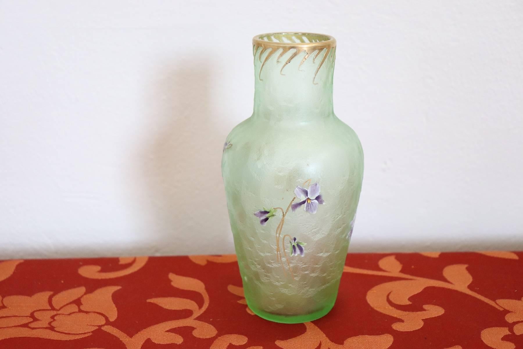 20th Century French Art Nouveau Legras Mont Joye Vase in Green Glass 1