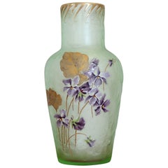 Vaso in vetro verde Art Nouveau Legras Mont Joye del XX secolo