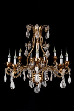 20th Century French Bagues Style Gilt and Rock Crystal Chandelier