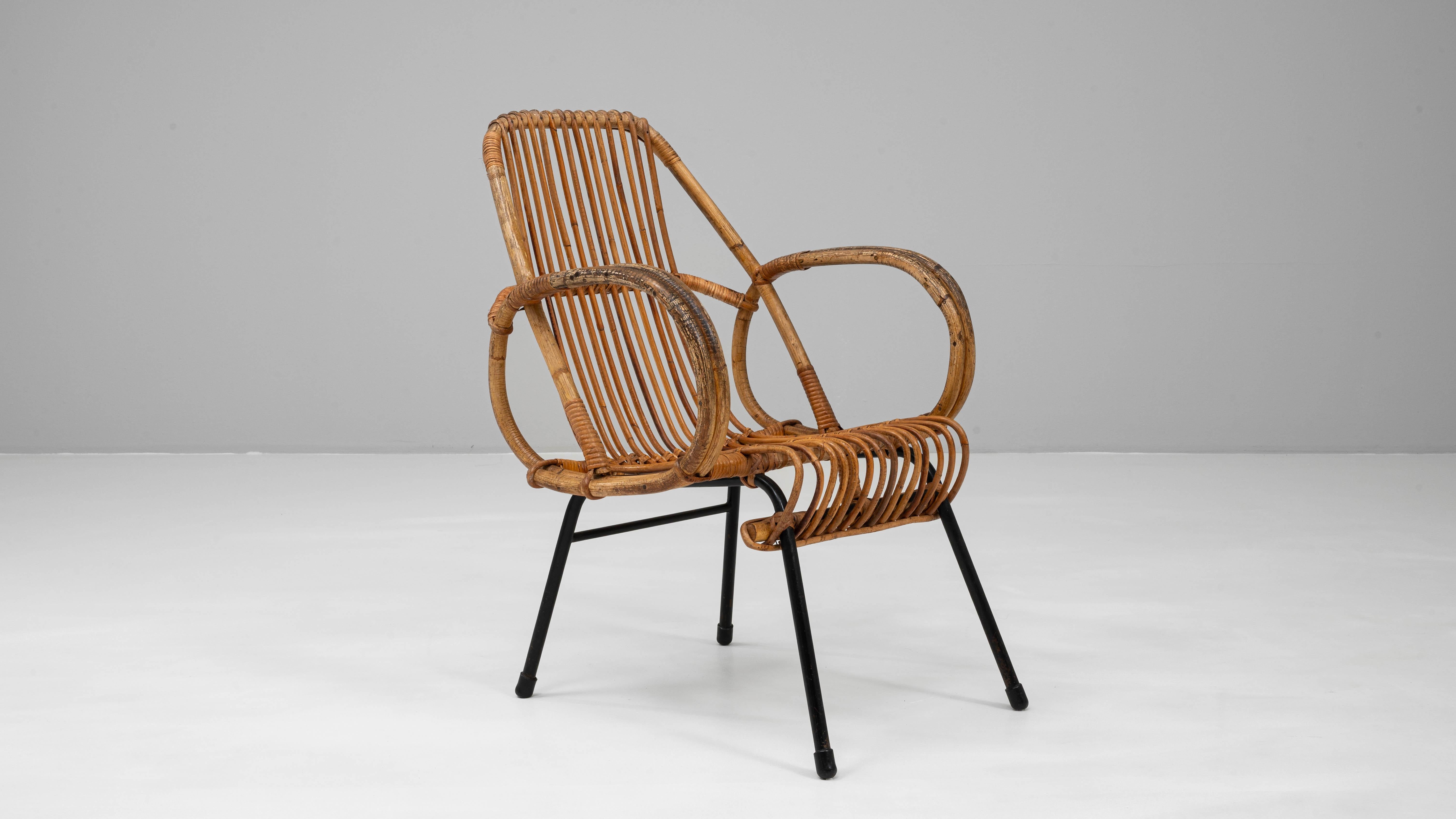 Poltrona francese in bambù del XX secolo con struttura in metallo in vendita 5