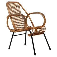 20th Century French Bamboo Armchair With Metal Frame