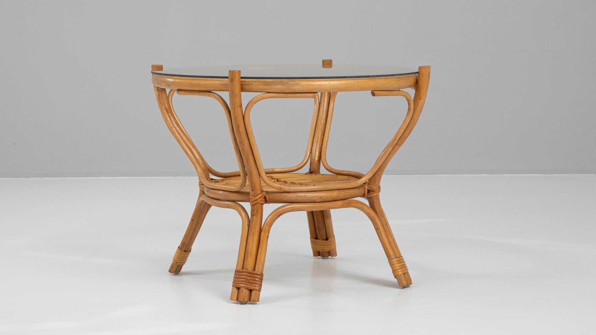 Bambou Table basse en bambou français du 20e siècle avec plateau en verre en vente