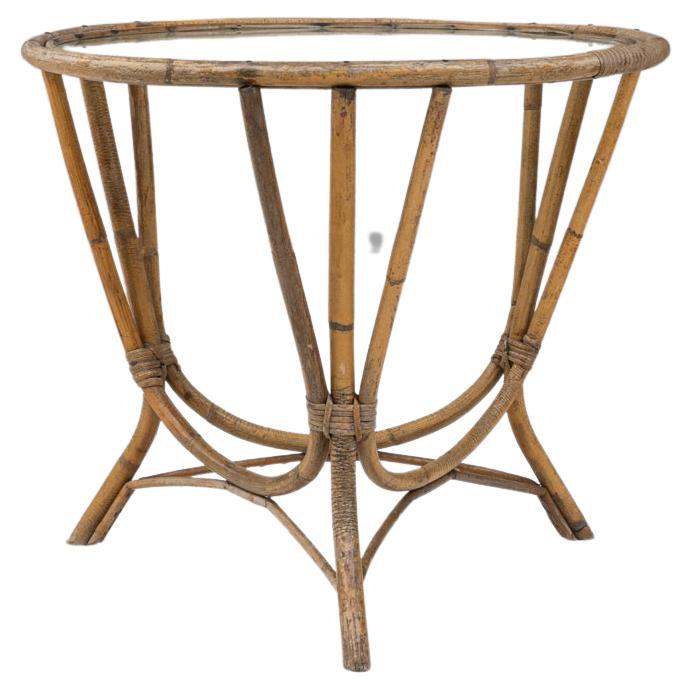 20th Century French Bamboo Coffee Table With Glass Top For Sale
