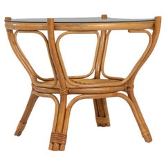 20th Century French Bamboo Coffee Table With Glass Top