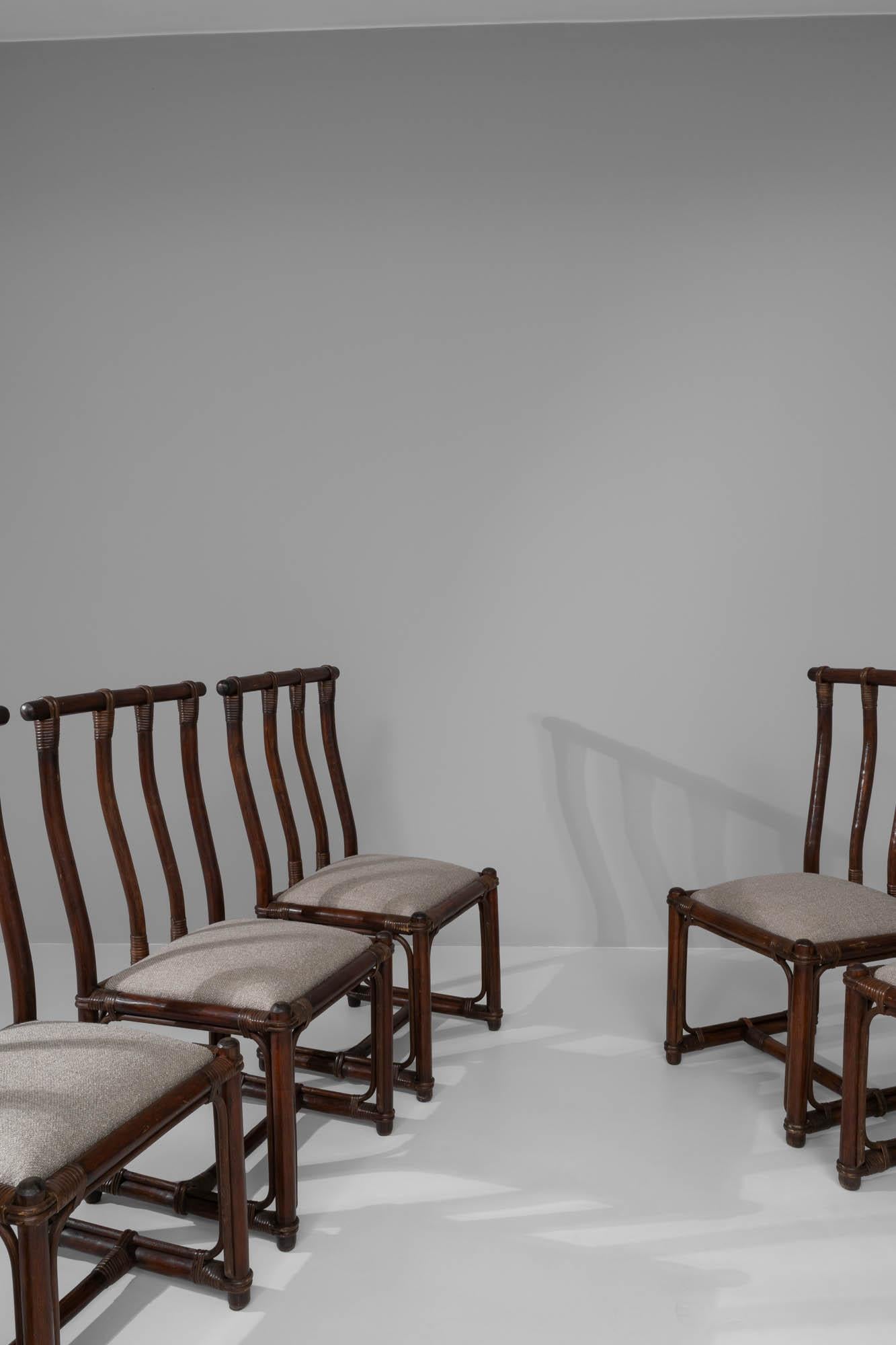 Französische Bambus-Esszimmerstühle des 20. Jahrhunderts mit gepolsterten Sitzen, 7er-Set im Angebot 6