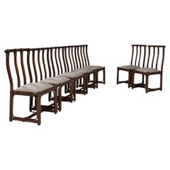 Used 20th Century French Bamboo Dining Chairs With Upholstered Seats, Set of 7