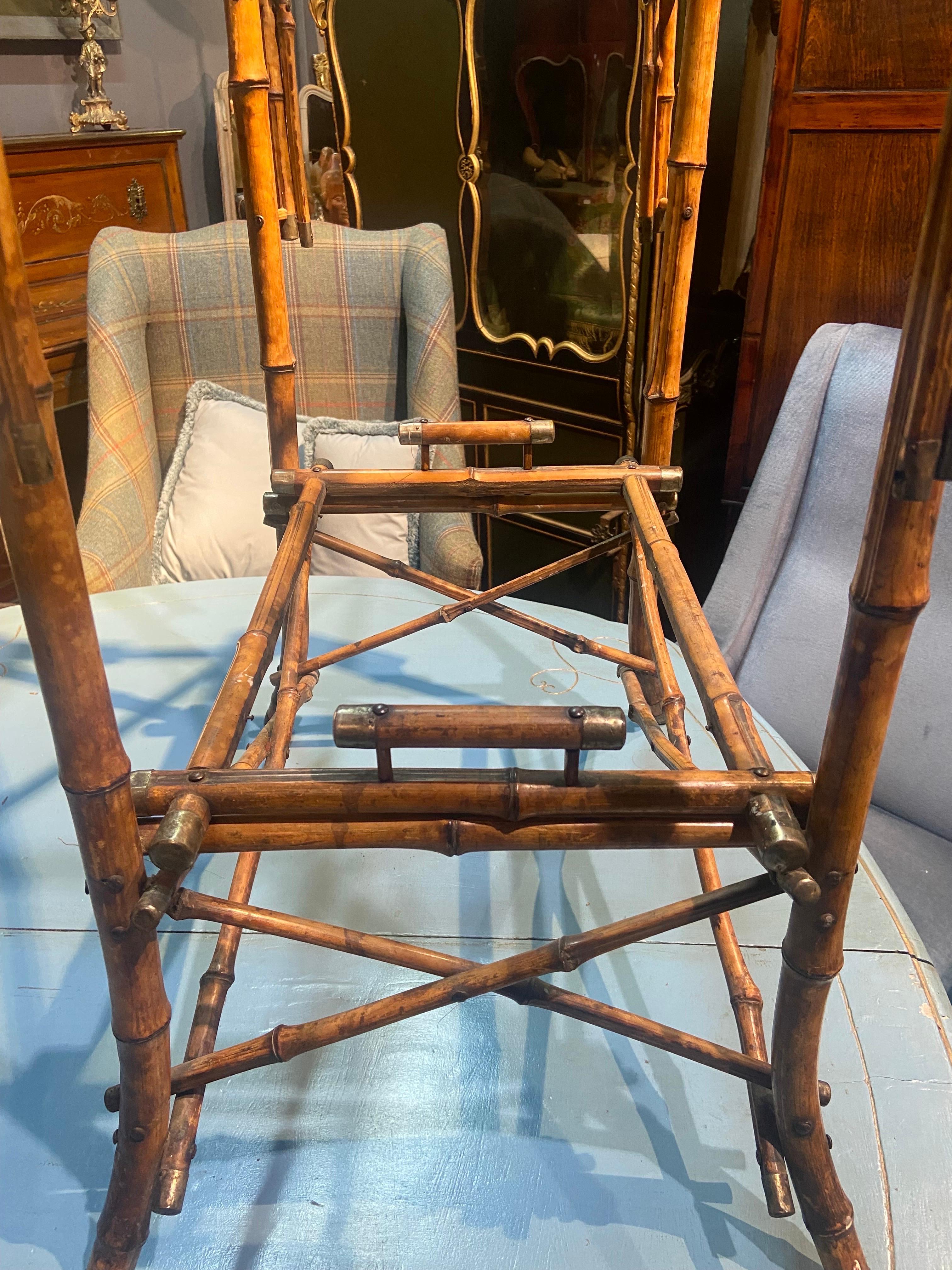 20th Century French Bamboo Serving Bar Cart Trolley with Two Removable Levels 3