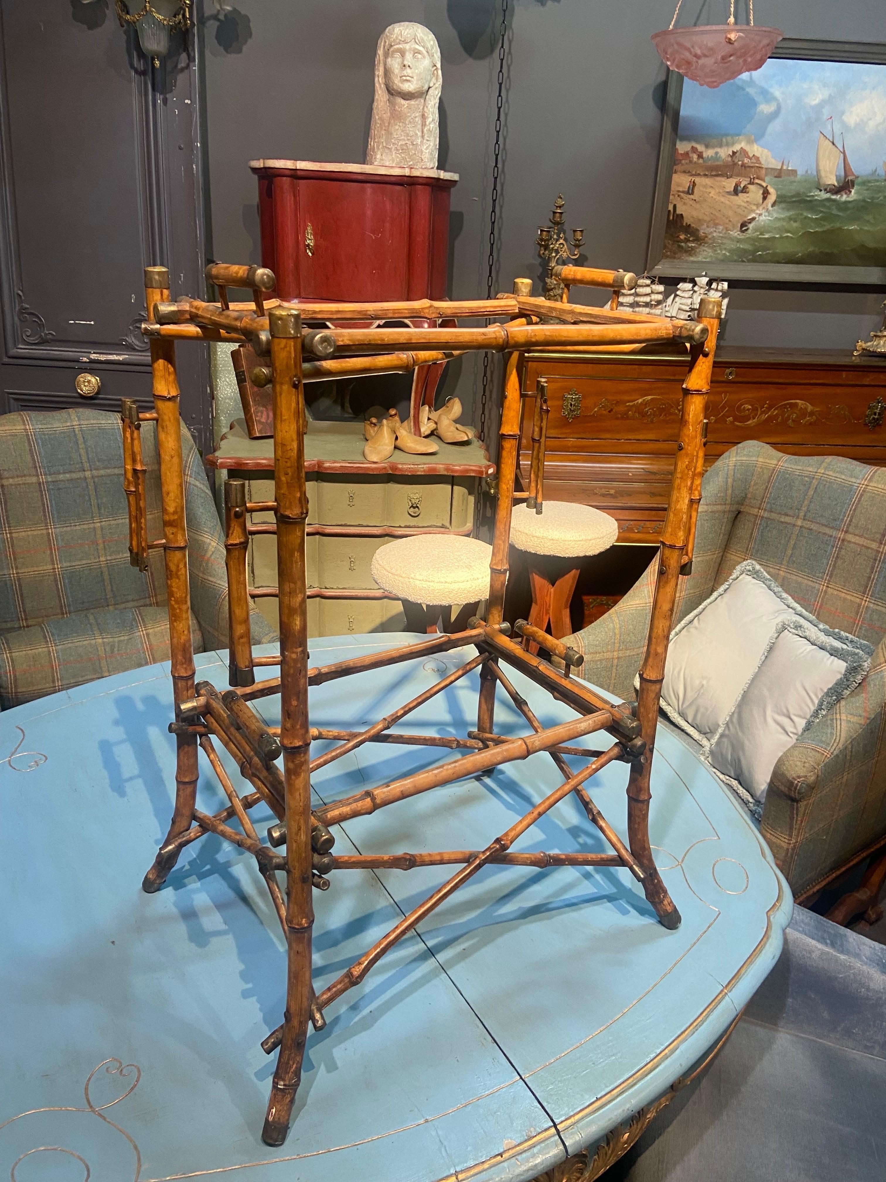 20th Century French Bamboo Serving Bar Cart Trolley with Two Removable Levels 4