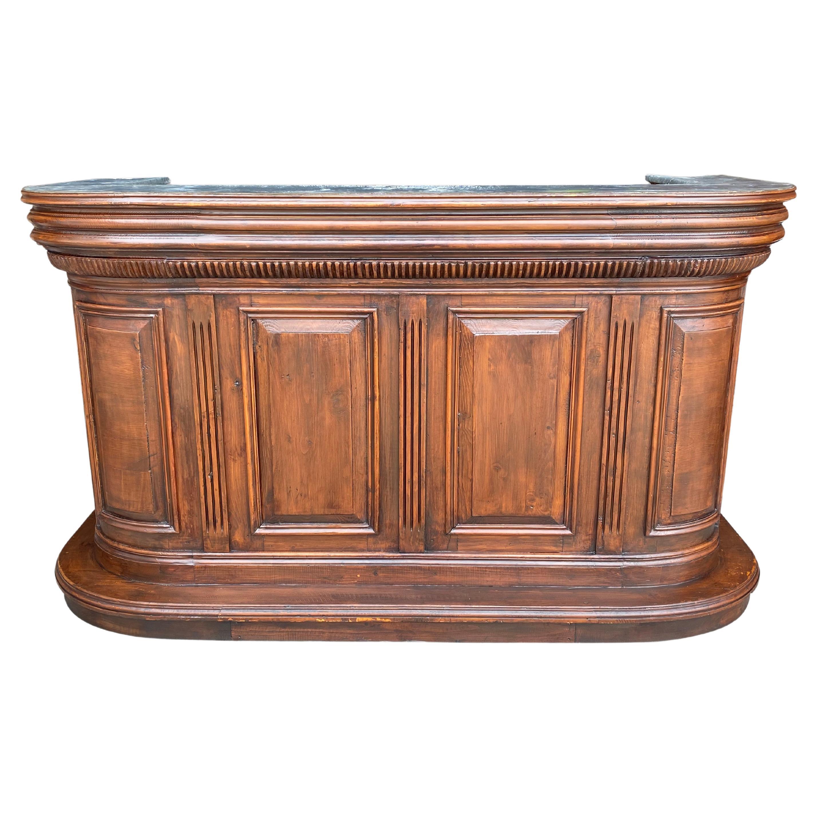 20th Century French Bar in Solid Wood with Zinc Top