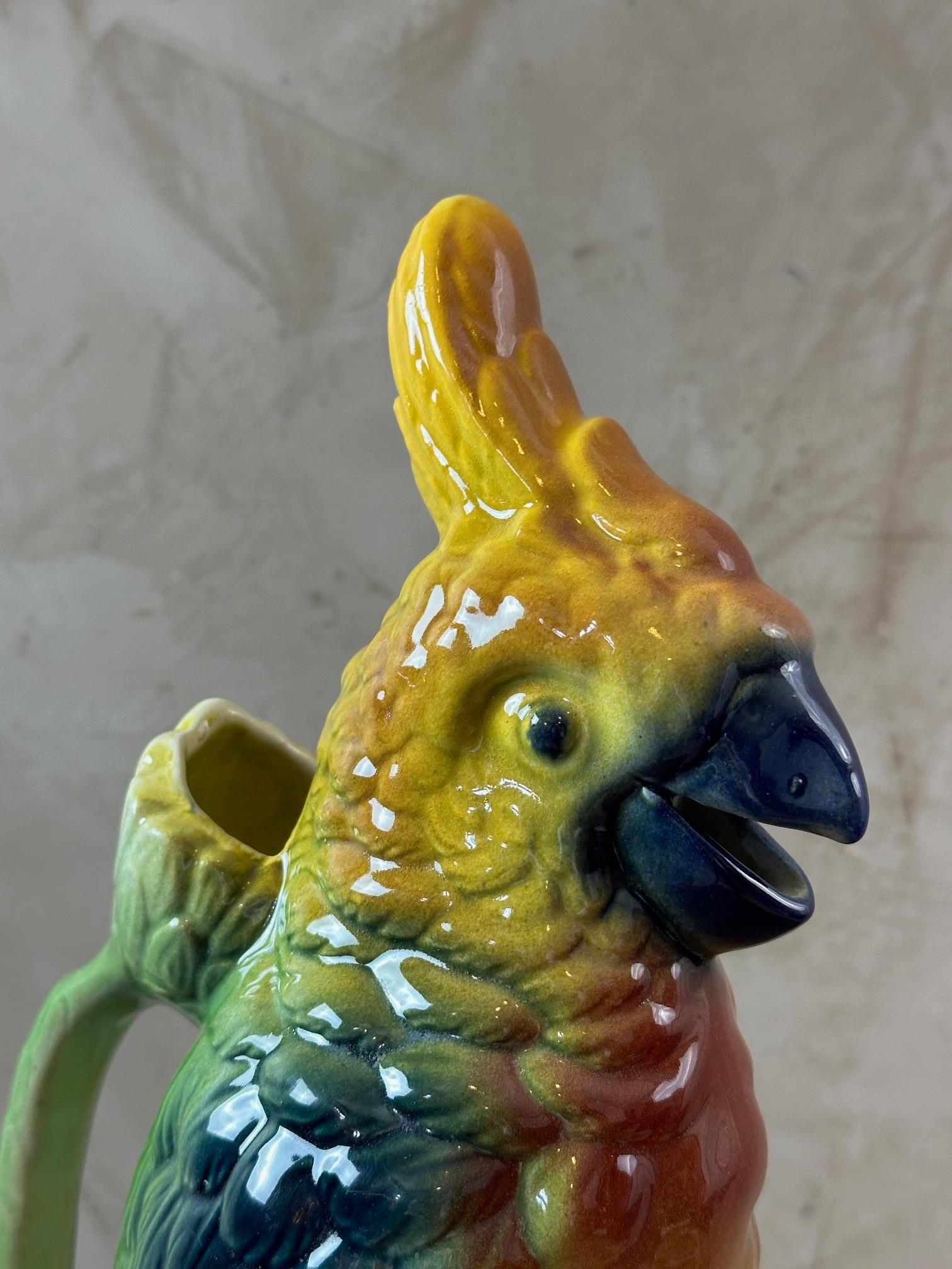 20th century French Barbotine Parrot Absinthe Pitcher Decanter, 1920s 4