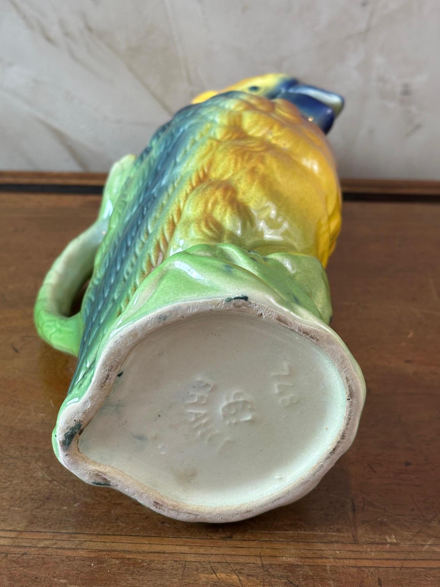 20th century French Barbotine Parrot Absinthe Pitcher Decanter, 1920s 5