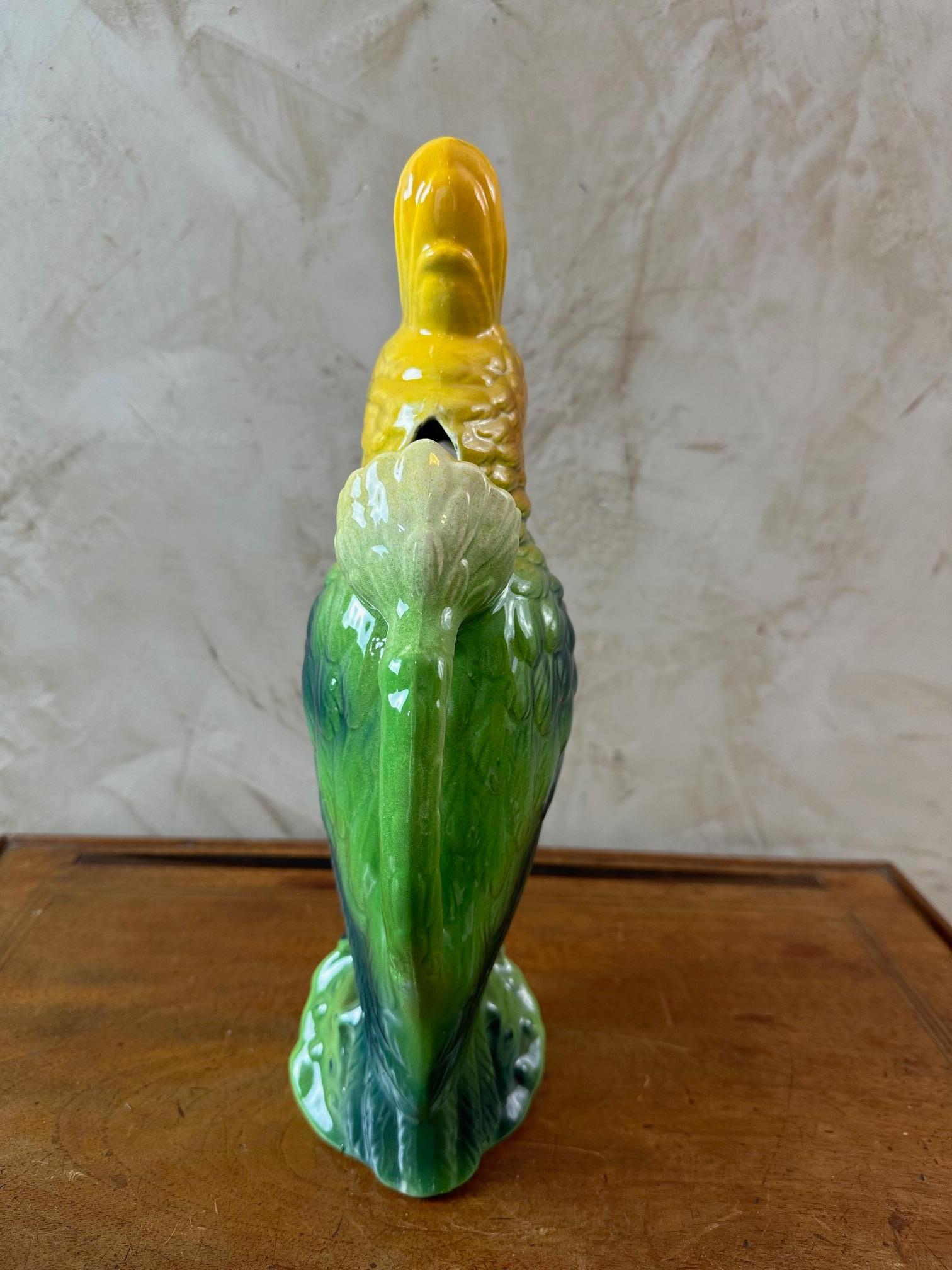 20th century French Barbotine Parrot Absinthe Pitcher Decanter, 1920s 1
