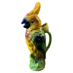 20th century French Barbotine Parrot Absinthe Pitcher Decanter, 1920s