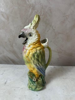 20th century French Barbotine Parrot Pitcher, 1920s