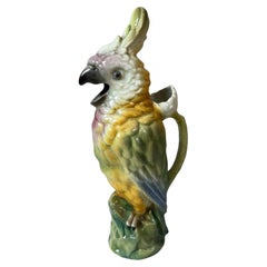 Antique 20th century French Barbotine Parrot Pitcher, 1920s