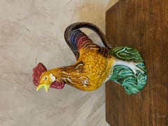 20th Century, French, Barbotine Rooster Pitcher, 1950s