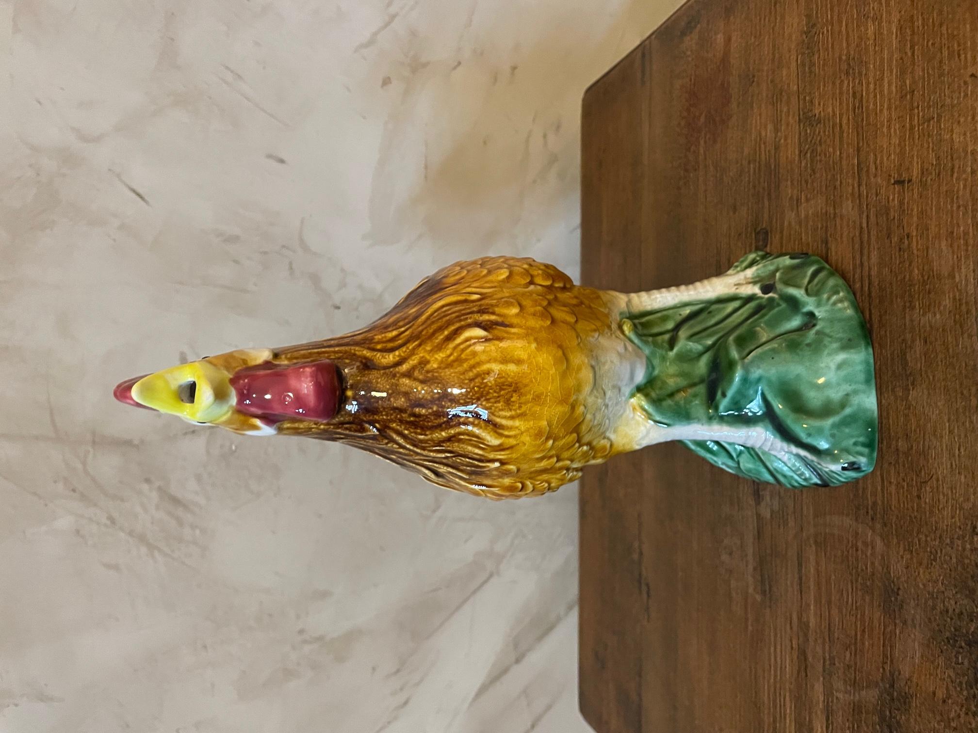 Mid-20th Century 20th Century, French, Barbotine Rooster Pitcher, 1950s