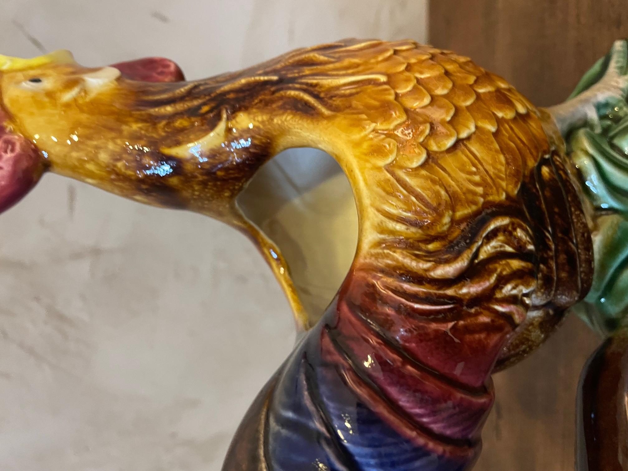 20th Century, French, Barbotine Rooster Pitcher, 1950s 2