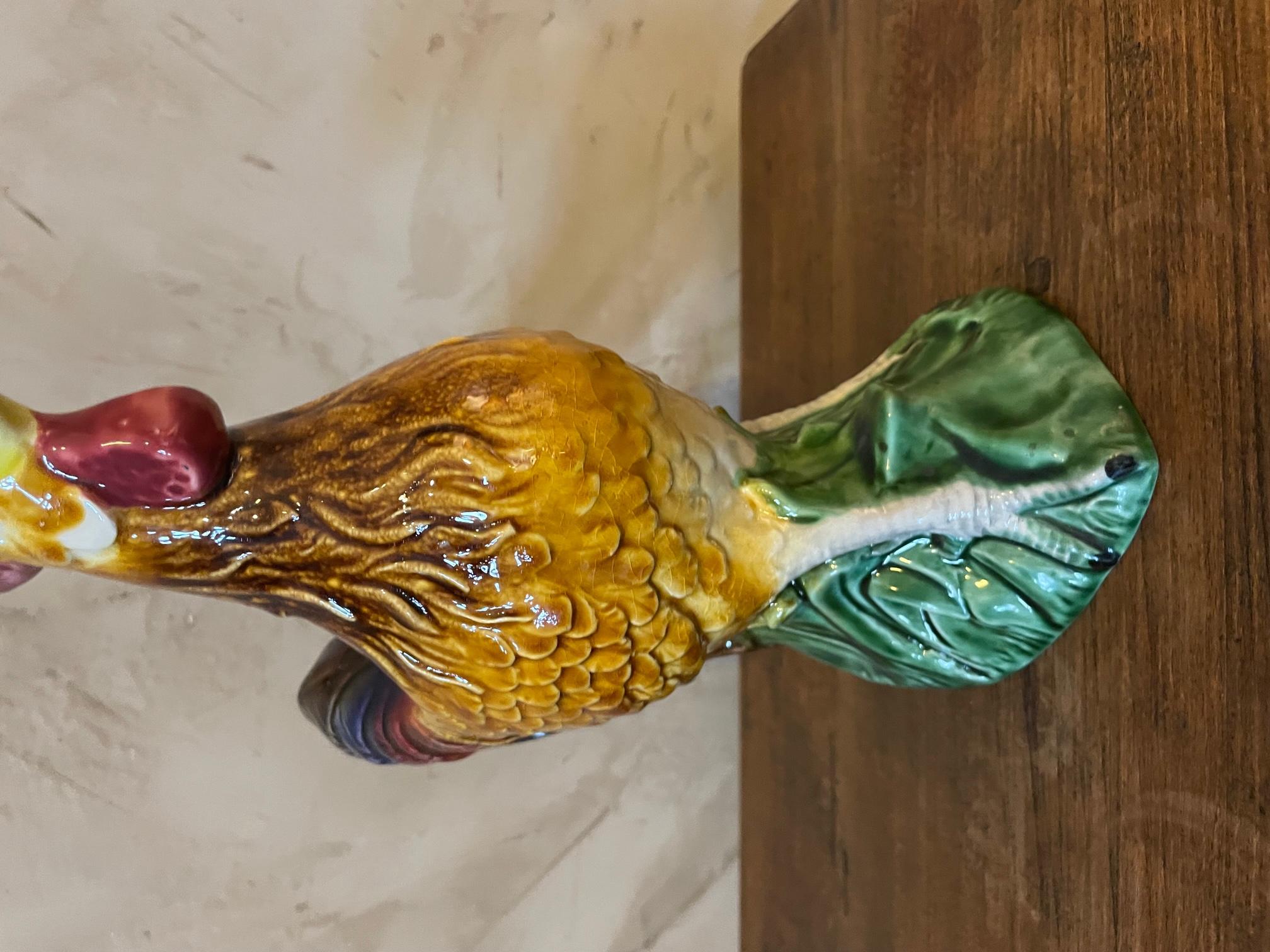 20th Century, French, Barbotine Rooster Pitcher, 1950s 3