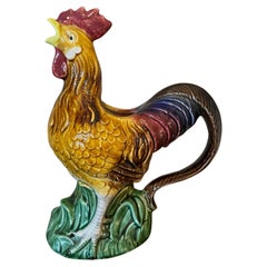 20th Century, French, Barbotine Rooster Pitcher, 1950s