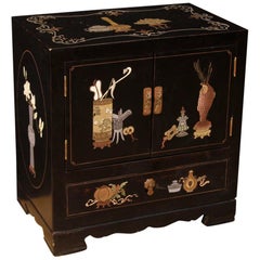 20th Century French Bedside Table in Lacquered and Painted Chinoiserie Wood