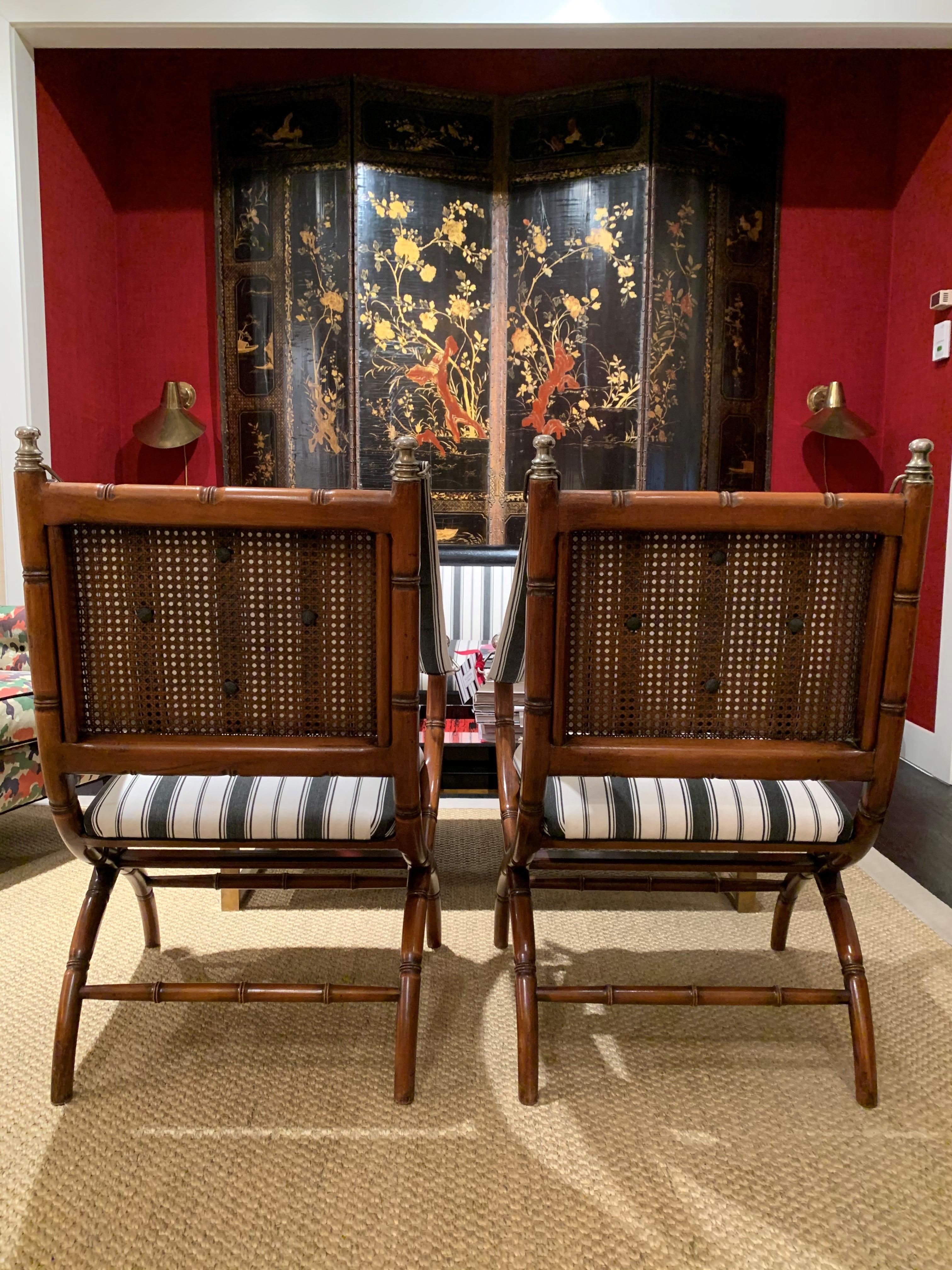Pair of Faux Bamboo Armchairs on Arched Legs, attributed to Maison Jansen  1