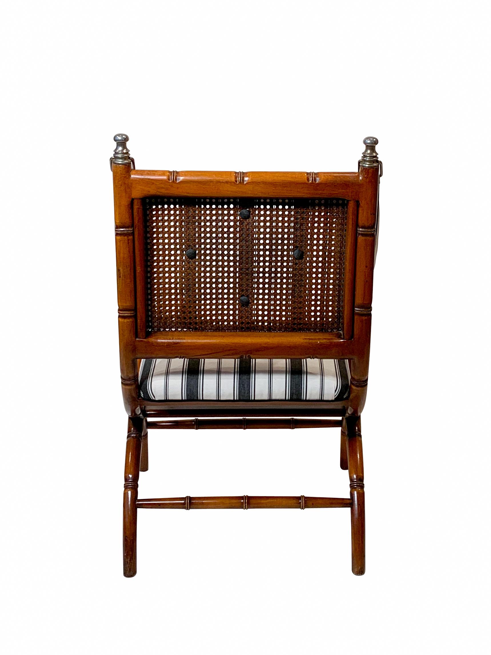 Caning Pair of Faux Bamboo Armchairs on Arched Legs, attributed to Maison Jansen 