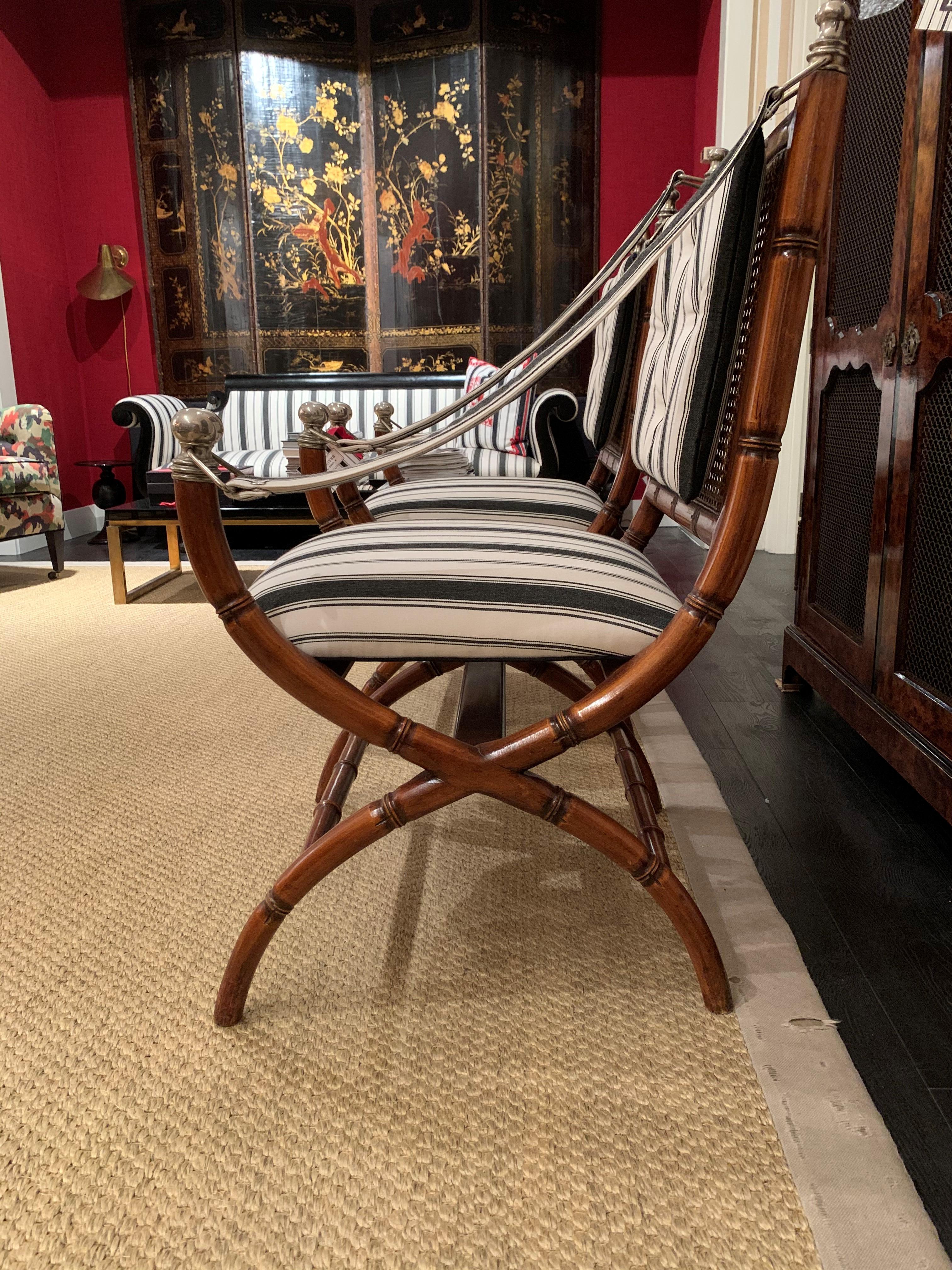 Pair of Faux Bamboo Armchairs on Arched Legs, attributed to Maison Jansen  2