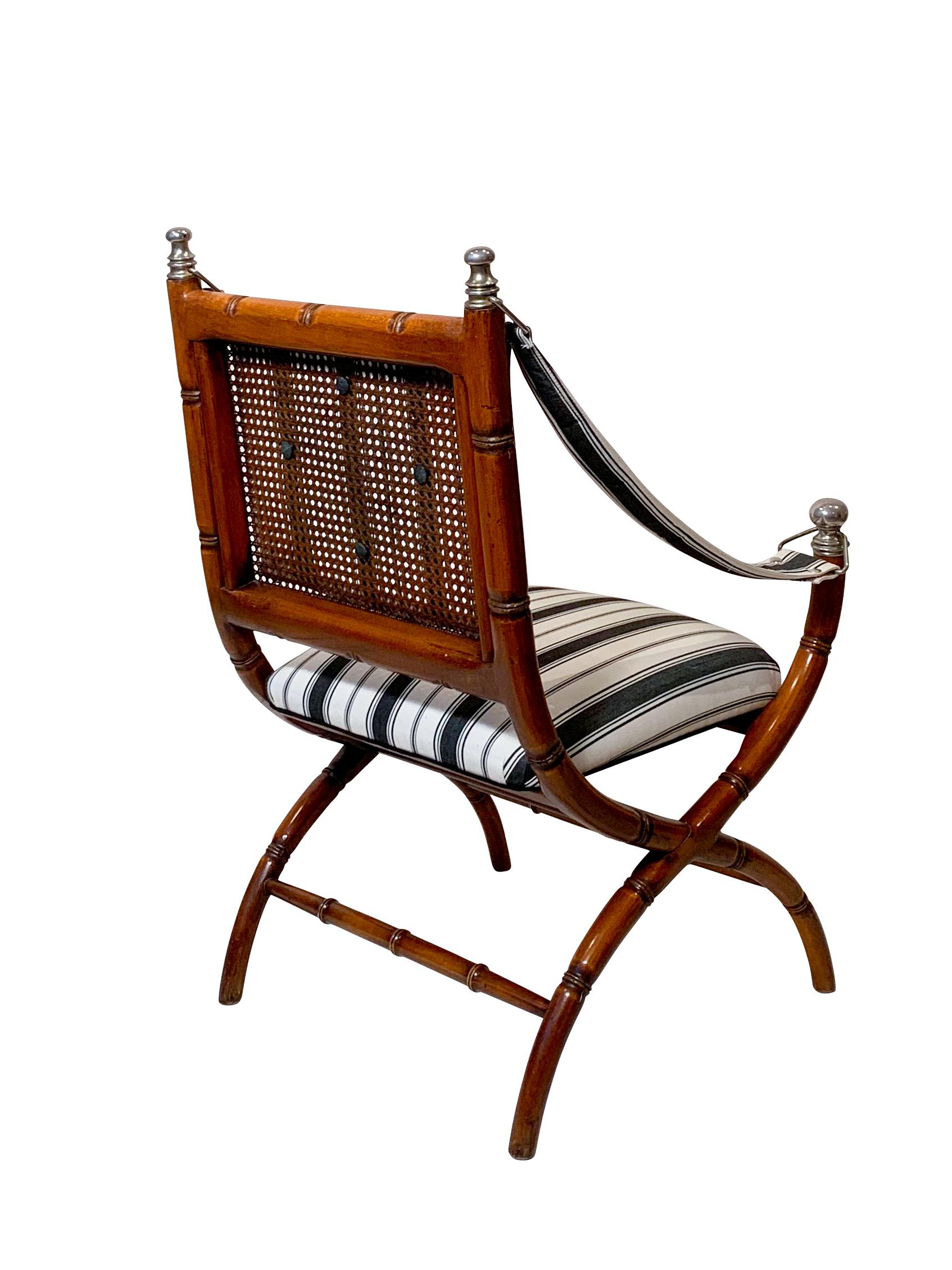 Pair of Faux Bamboo Armchairs on Arched Legs, attributed to Maison Jansen  In Good Condition In Palm Beach, FL
