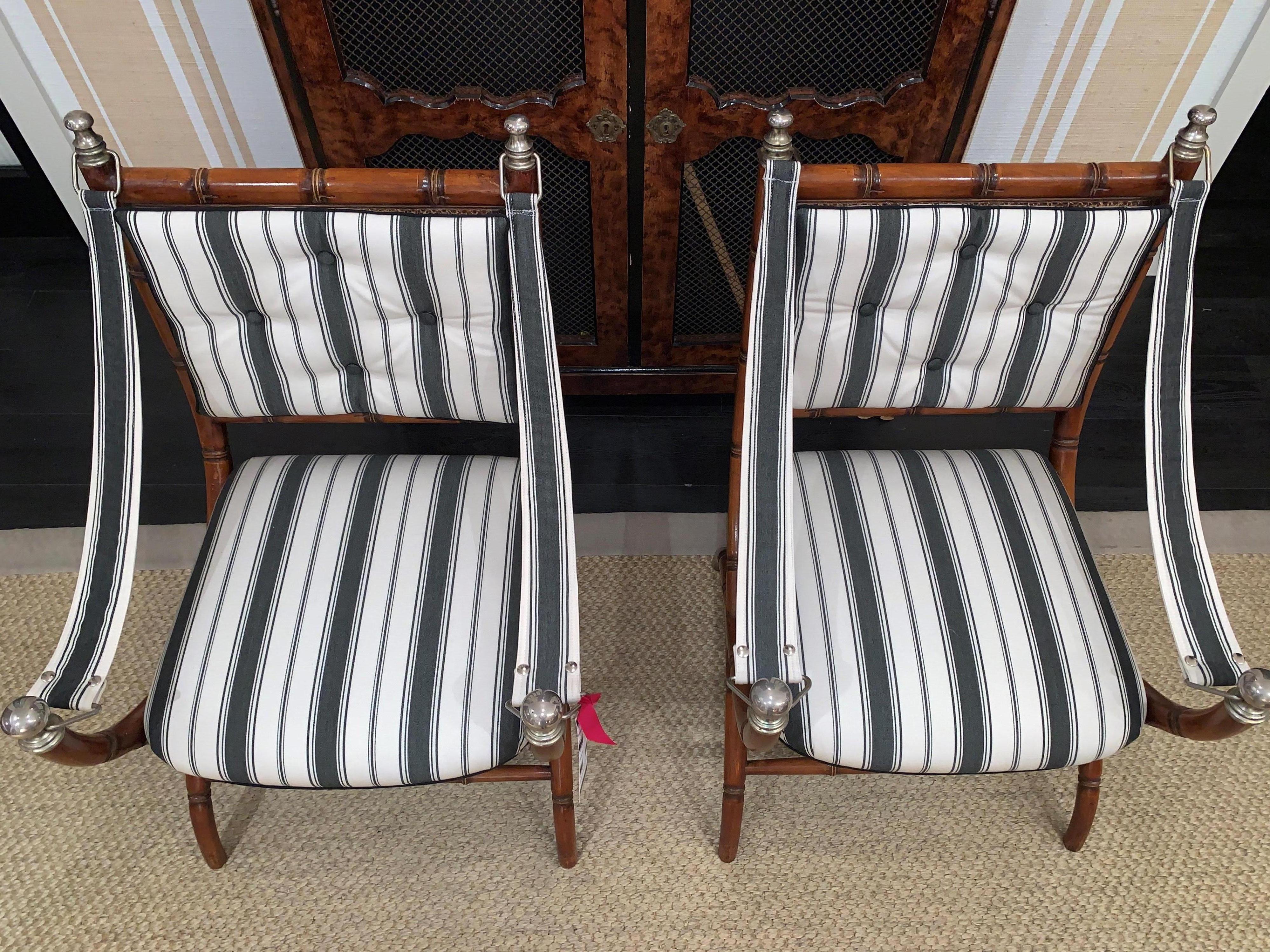 Pair of Faux Bamboo Armchairs on Arched Legs, attributed to Maison Jansen  3