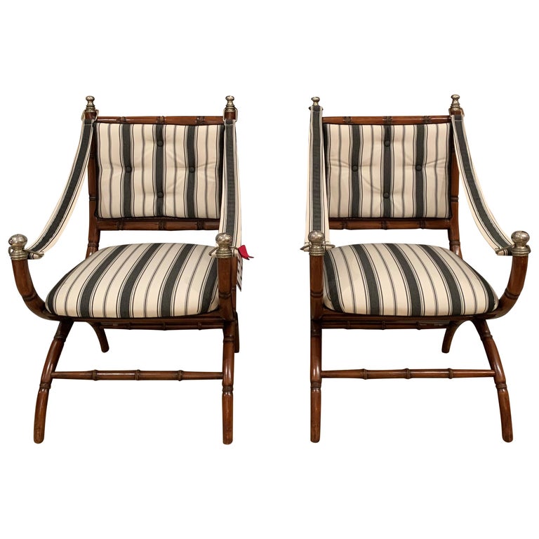 Pair of Faux Bamboo Armchairs on Arched Legs, attributed to Maison Jansen 